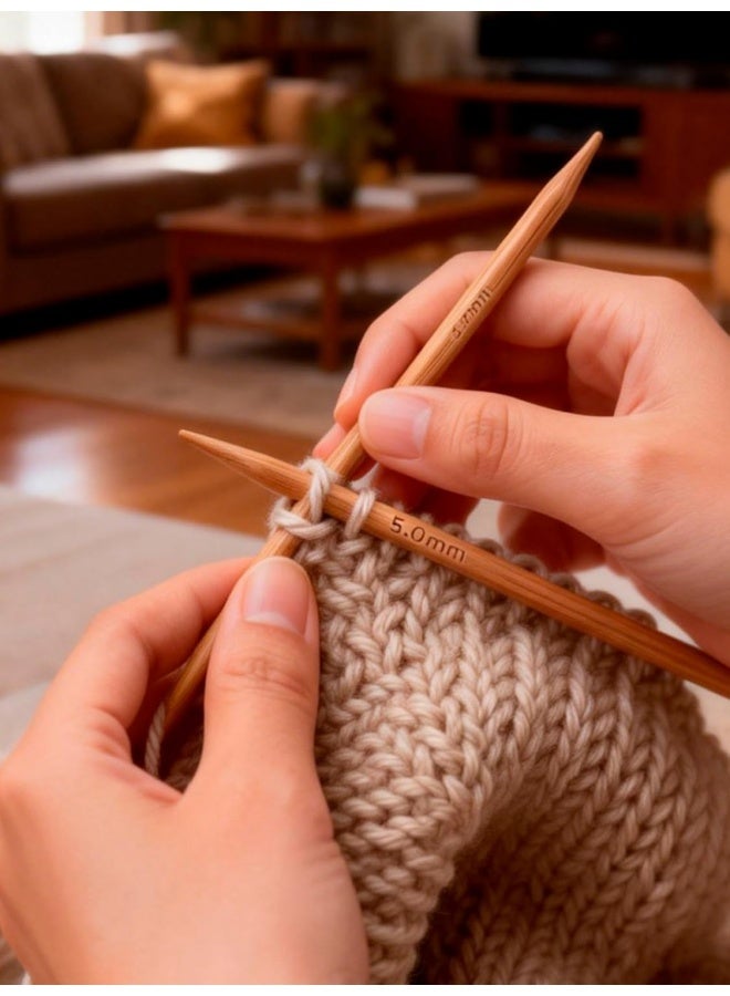 مجموعة من 7 أزواج من إبر الحياكة المصنوعة من الخيزران، مصنوعة من الخيزران الطبيعي، إبر حياكة خشبية طويلة، إبر خشبية مستقيمة ذات رأس واحد، إبر حياكة خشبية للمبتدئين لصنع السترات والشالات والأوشحة - Image 5